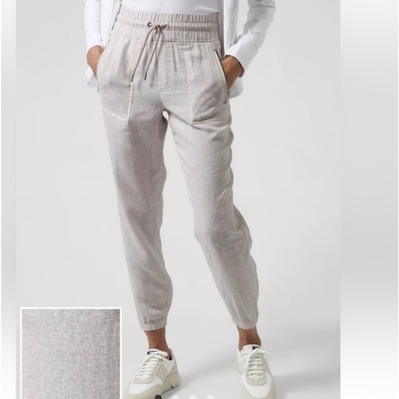 Athleta Pants - Athleta Cabo 100% Neutral Gray Linen Drawstring Waist Joggers